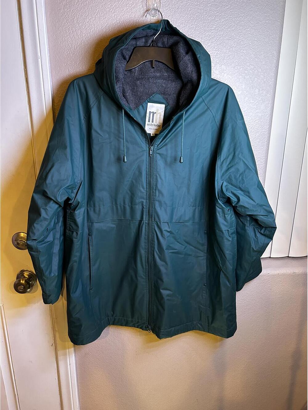 Vintage Misty Harbor Men's XL Hooded Waterproof Rain Jacket in Deep Green